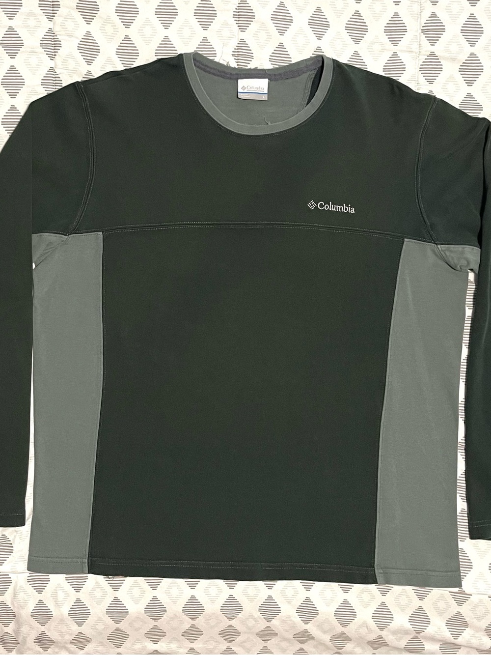 Columbia Heavyweight Long Sleeve Crewneck - Forest Green Colorblock - Large